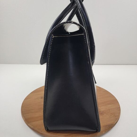 Lamberston Truex Boxcar Black Leather Handbag Bag Purse Italy - Picture 5 of 16